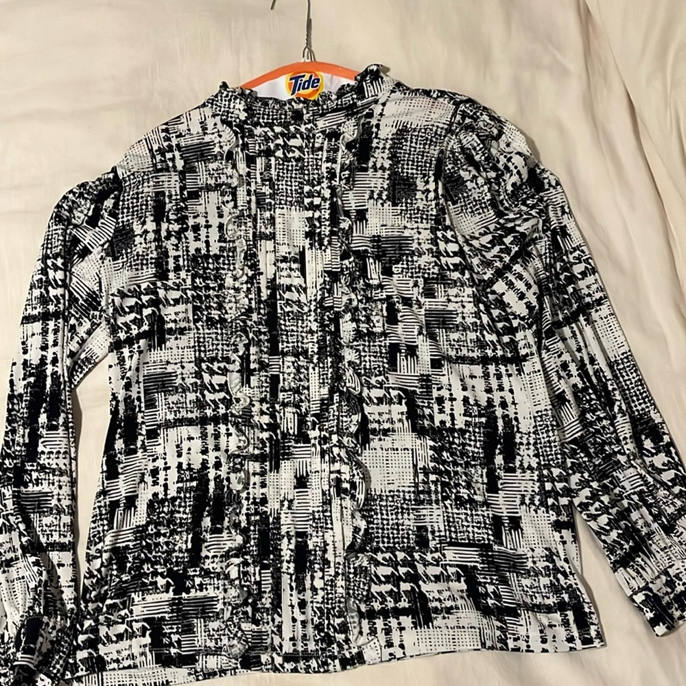 Karl Lagerfeld black and white long sleeve shirt. Silky material.
